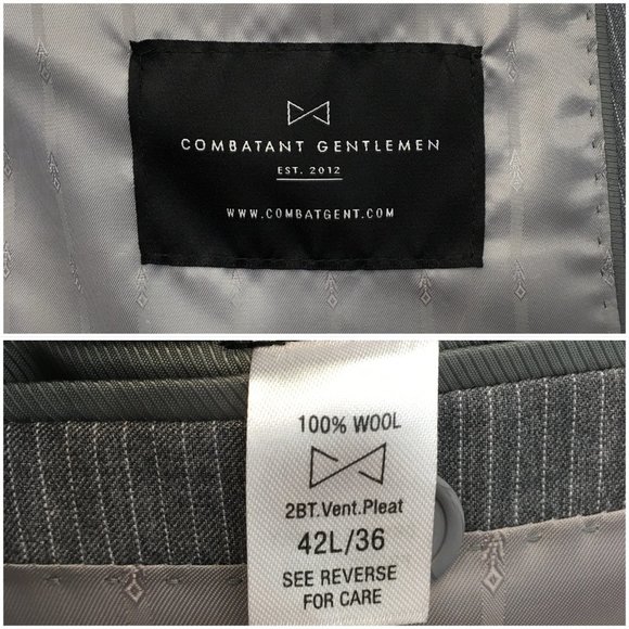 Combatant Mens Suit 2 Piece Set Size 42L Slim Jacket‎ Blazer Pants Wool 2 Button - Picture 8 of 16